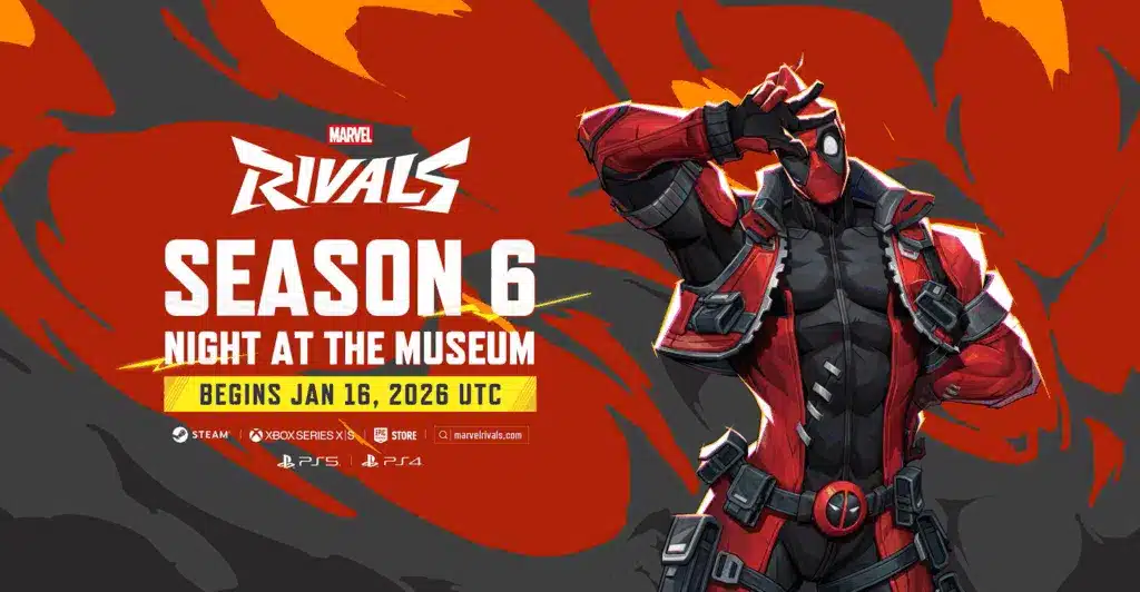 Marvel Rivals Season 6 announcement graphic featuring in-game character Deadpool