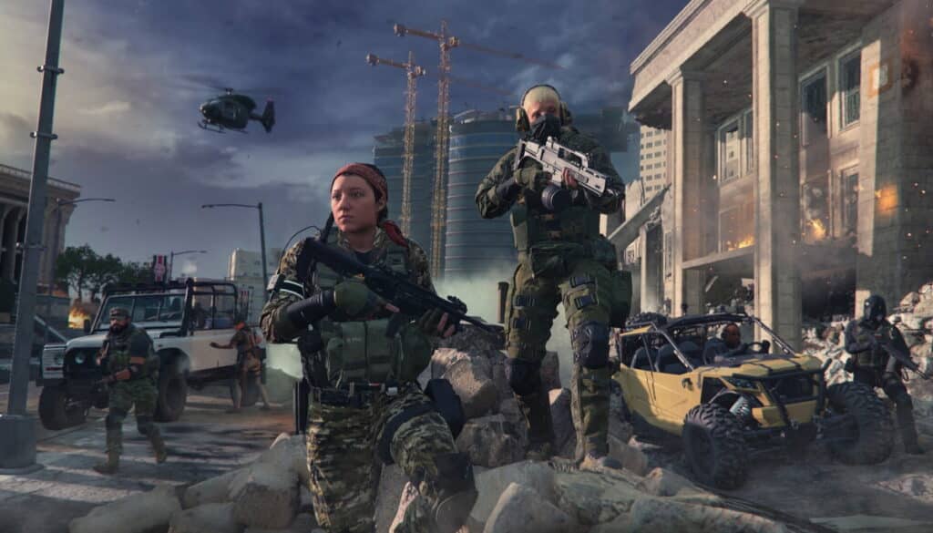 Call of Duty Modern Warfare–style soldiers in a realistic urban combat scenario comparing Modern Warfare and Black Ops series