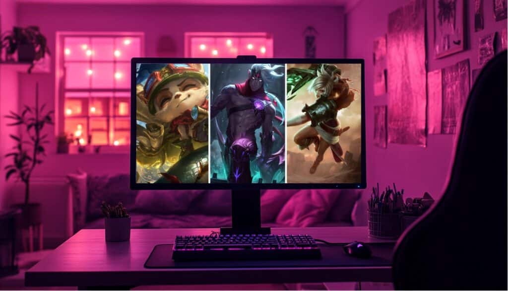 League of Legends top lane champions Teemo, Varus, and Riven featured in the 2026 top champion tier list meta