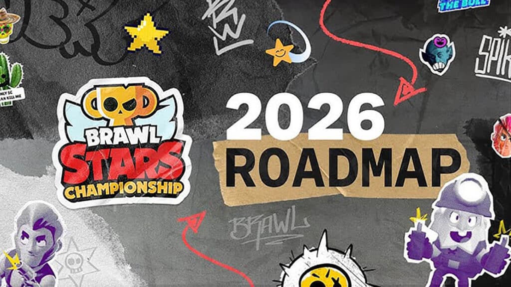 Image of Brawl Stars Championship logo on a white and grey background featuring themed stickers