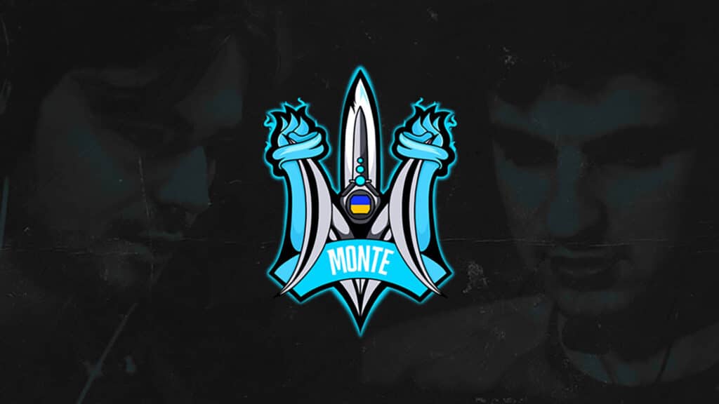 Image of Monte logo with the faces of players on a dark background