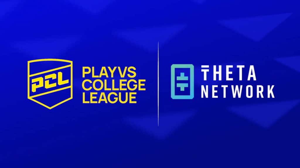 Image of PlayVS College League and Theta Network logos on a dark blue background
