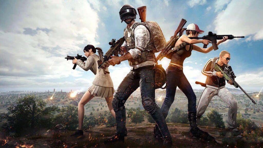 Image of PUBG Mobile players holding and aiming weapons