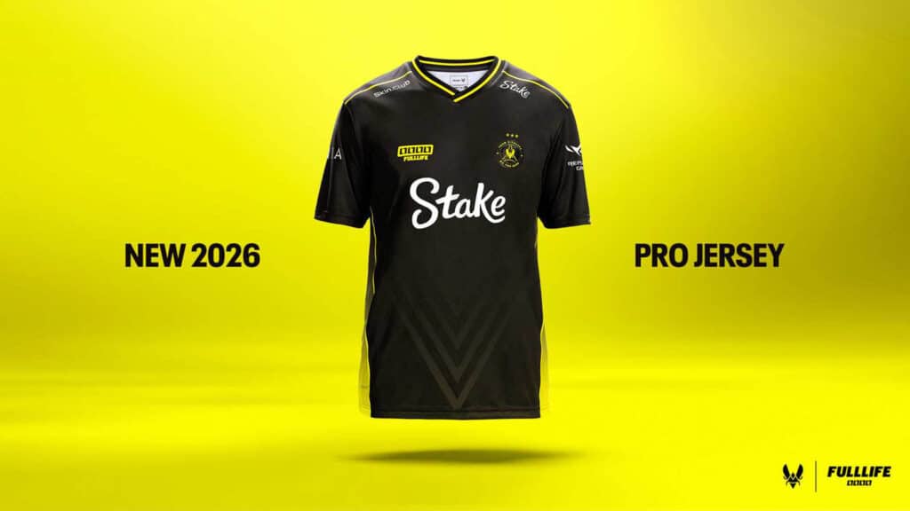 Image of 2026 Team Vitality jersey on a yellow background