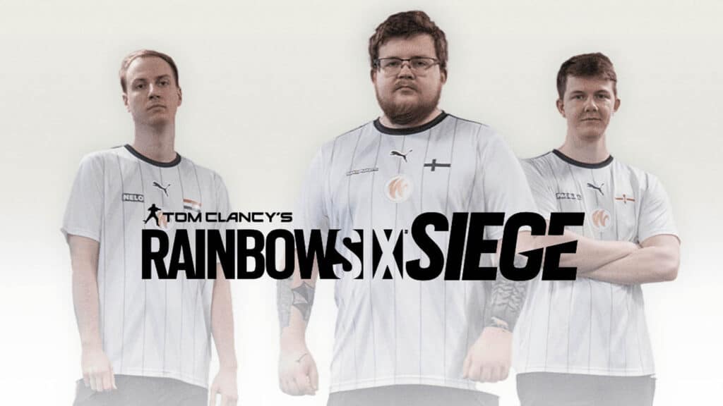 Image of WYLDE Rainbow Six players posing while wearing white jerseys
