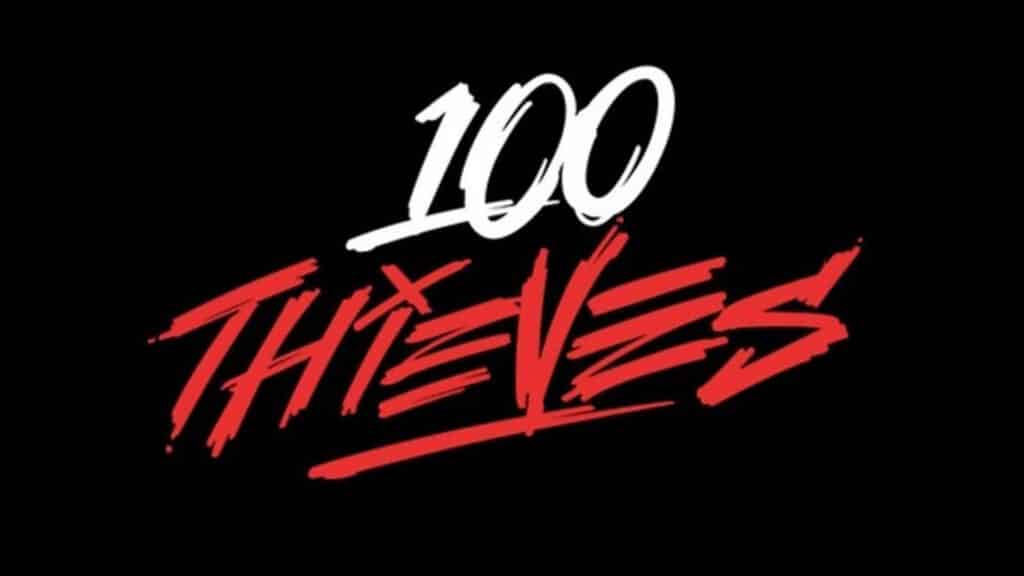 Image of red and white 100 Thieves logo on a black background