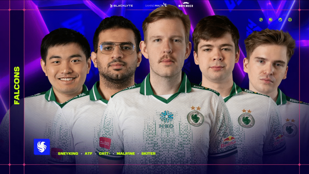 Team Falcons Dota 2 team graphic in BLAST Slam VI Malta Play-In Stage Day 5