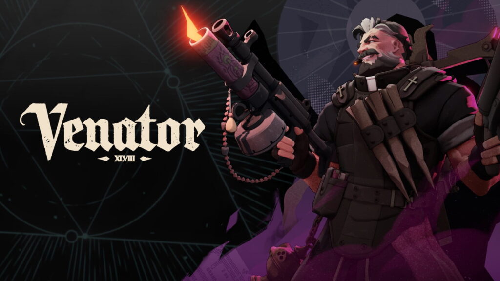 Deadlock hero Venator holding a large crossbow with a lit muzzle