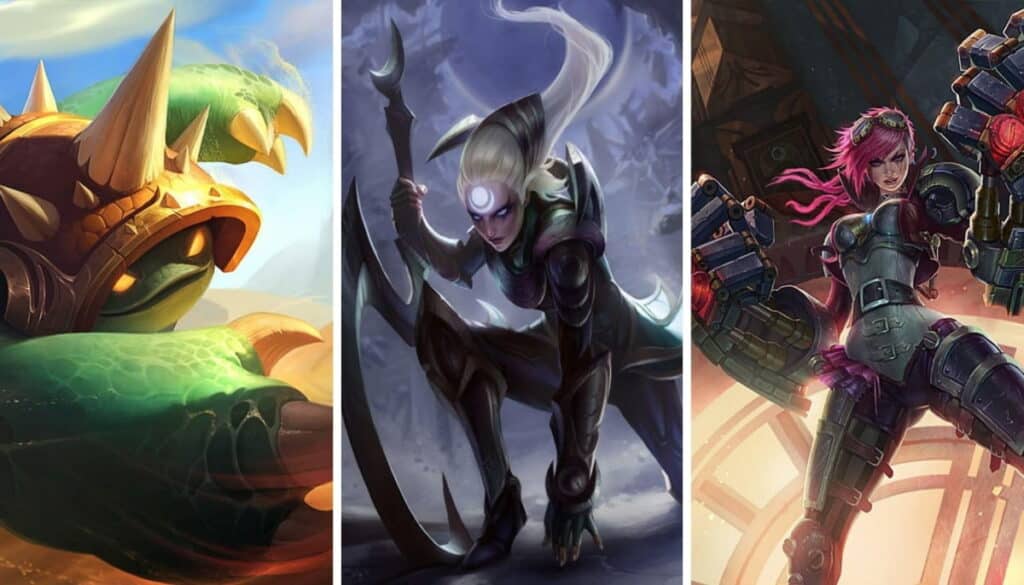 League of Legends jungle tier list featuring Rammus, Diana, and Vi