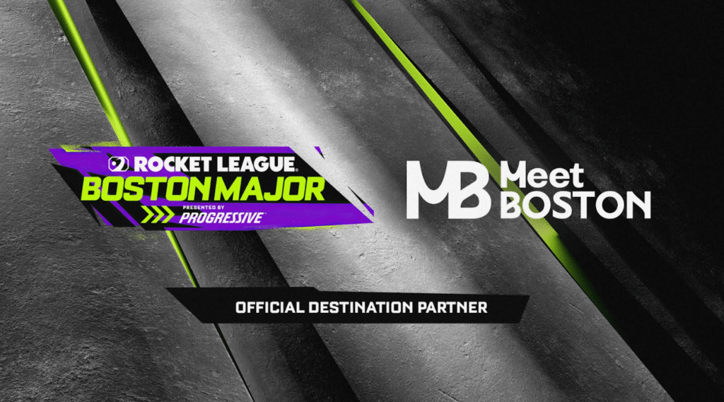 Rocket League Boston Major partnership with Meet Boston announcement graphic featuring brand logos