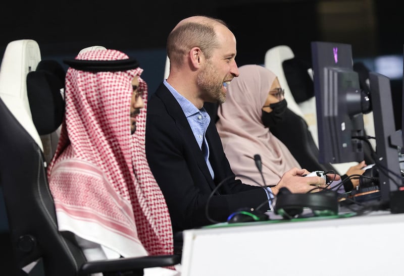 The Prince of Wales playing in an esports match during his visit to Saudi Arabia
