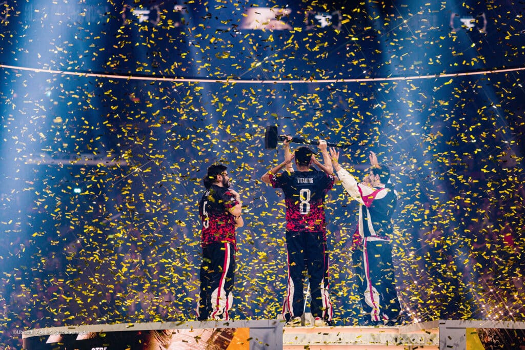 Image of FaZe Clan Rainbow Six roster celebrating victory at Six Invitational 2026
