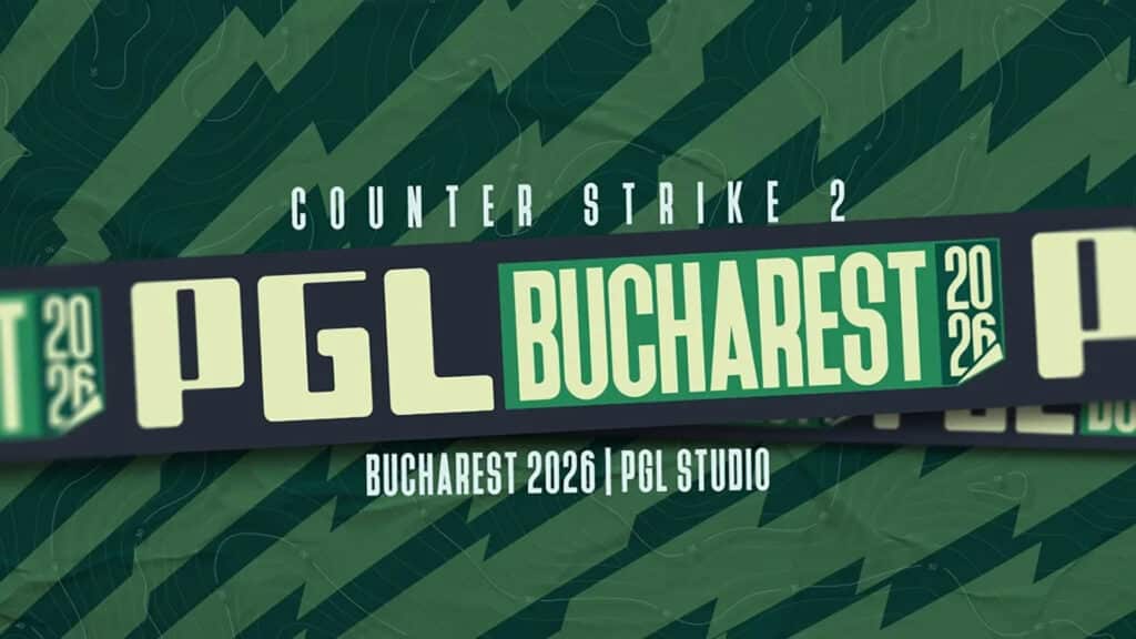Image of PGL Bucharest 2026 logo on a striped green background