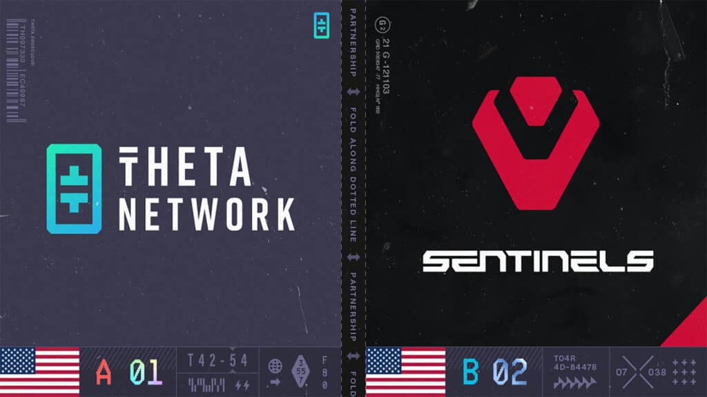 Image of Theta Network and Sentinels logo on purple and black backgrounds