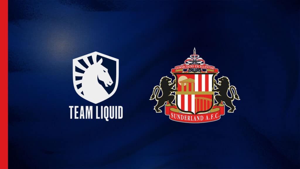 Image of Team Liquid and Sunderland AFC logos on a dark blue background