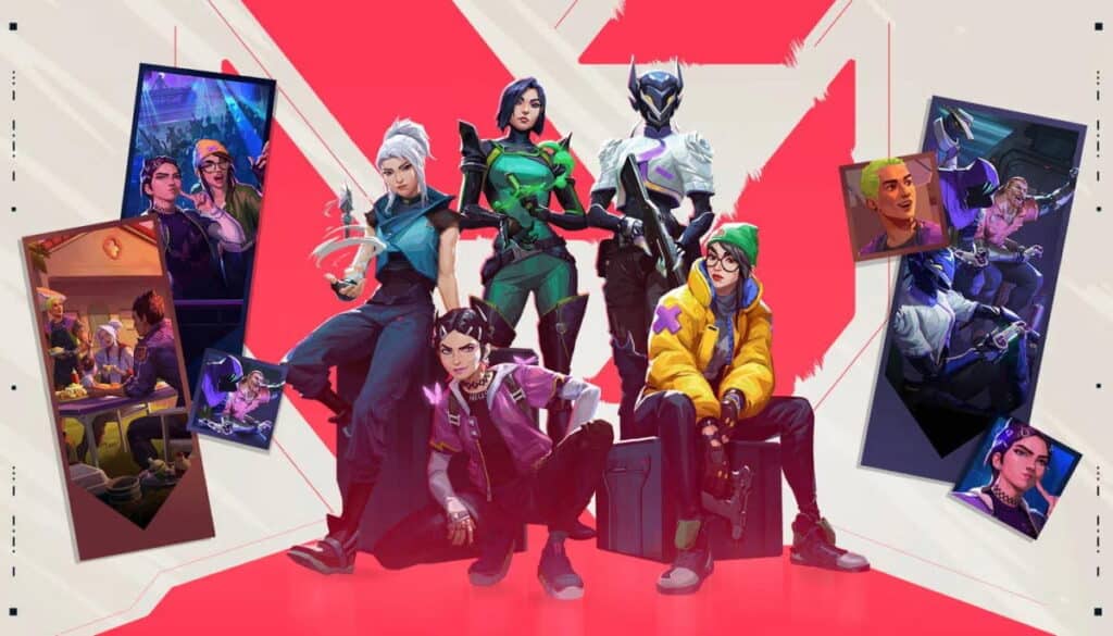 Group of VALORANT agents standing together in official VALORANT artwork
