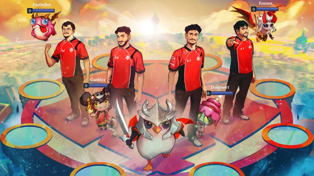 illustration of g2 esports players in tft world