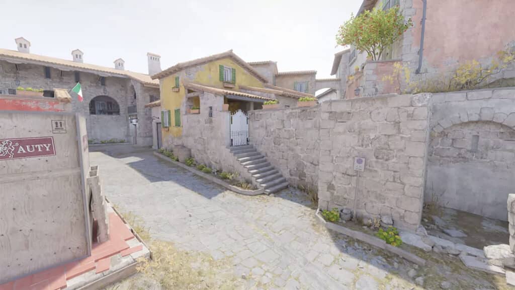Image of the A site on Counter-Strike 2 map Inferno. The graveyard is now blocked off