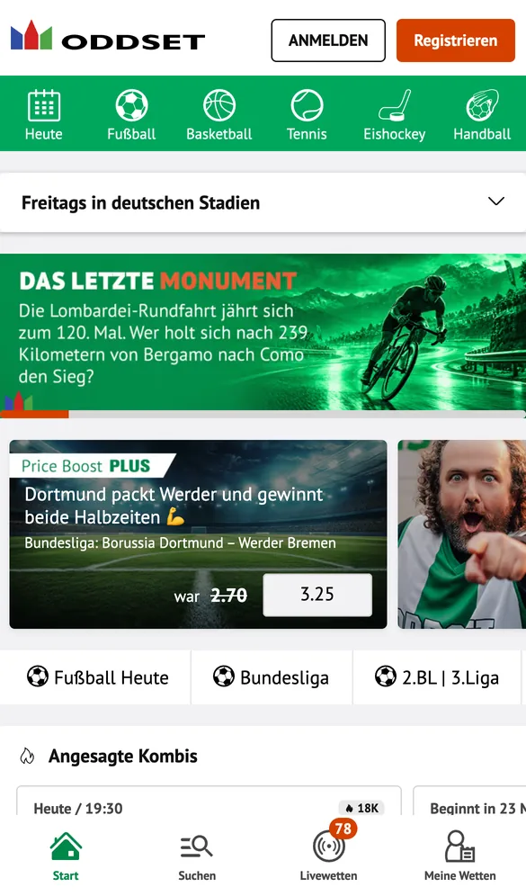 ODDSET Sportwetten mobile Startseite